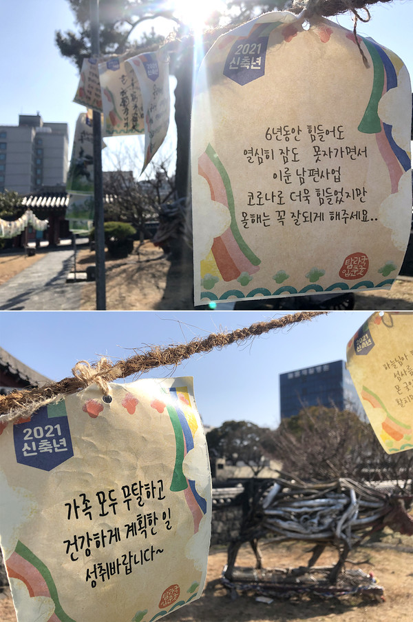 제주목관아 곳곳에 내걸린 도민들의 염원을 담은 소원지. 김수환 기자