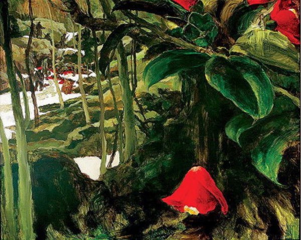 강요백 화가의 연작화 중 대표작 '동백꽃 지다'