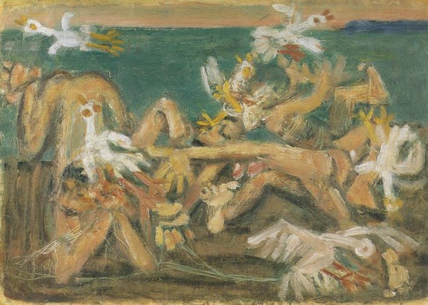 고 이건희 회장 유족으로부터 기증받은 이중섭 화가의 '해변의 가족' 작품.