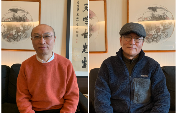 상백 작가(왼쪽)와 양상철 제주 작가. 고은리 기자