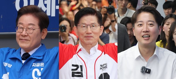 TK지역 표심 공략에 나선 더불어민주당 이재명 후보, 국민의힘 김문수 후보, 개혁신당 이준석 후보 (사진 왼쪽부터 기호순)
