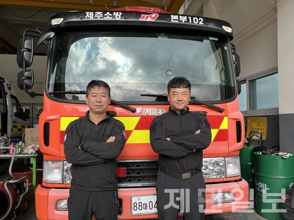 소방의 날을 맞이한 9일 나병문(왼쪽), 진영범(오른쪽) 소방관이 본보와 인터뷰를 진행했다.전예린 기자 